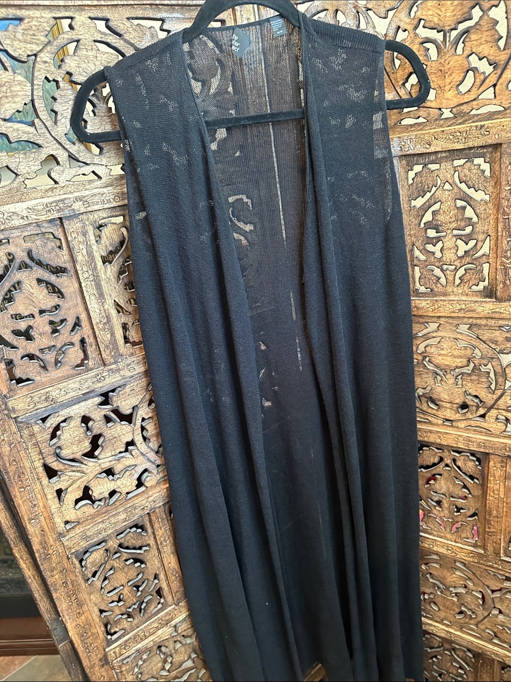 Eileen Fisher Black Long Openfront Sleeveless Cardigan Vest